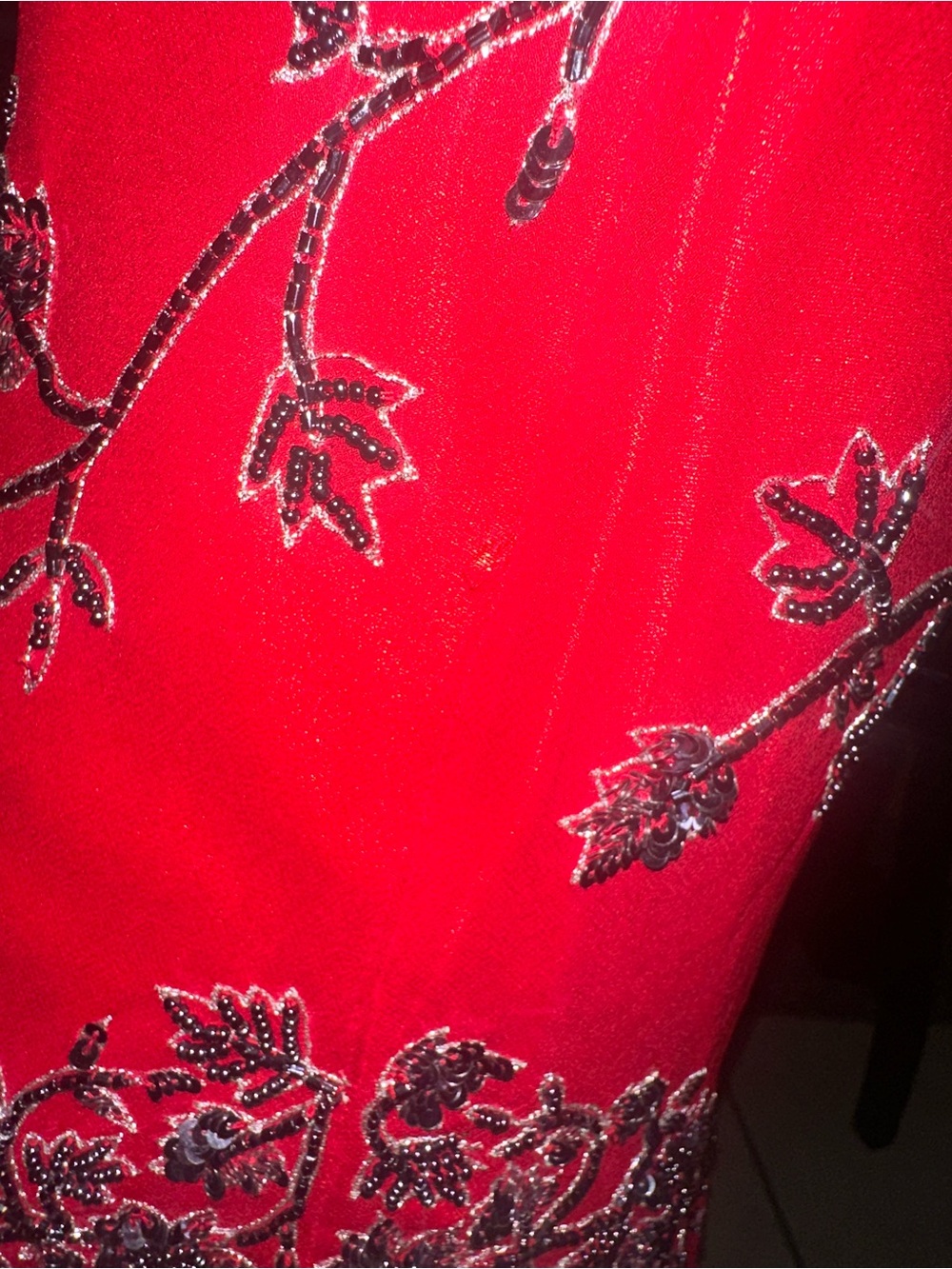 Vintage Scala Red maxi dress with black floral embroidery, 100% silk size XS - Picture 7 of 9